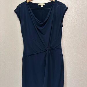 Michael Kors Blue Sheath Midi Dress with Cowl Neck
